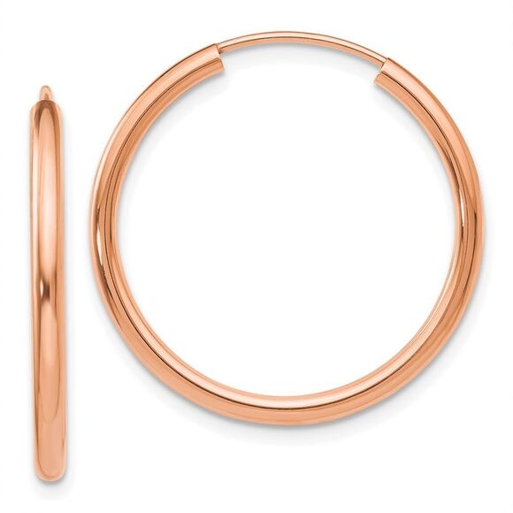 Kazi Luxury 14k Rose Gold Polished Round Endless 2mm Hoop Earrings